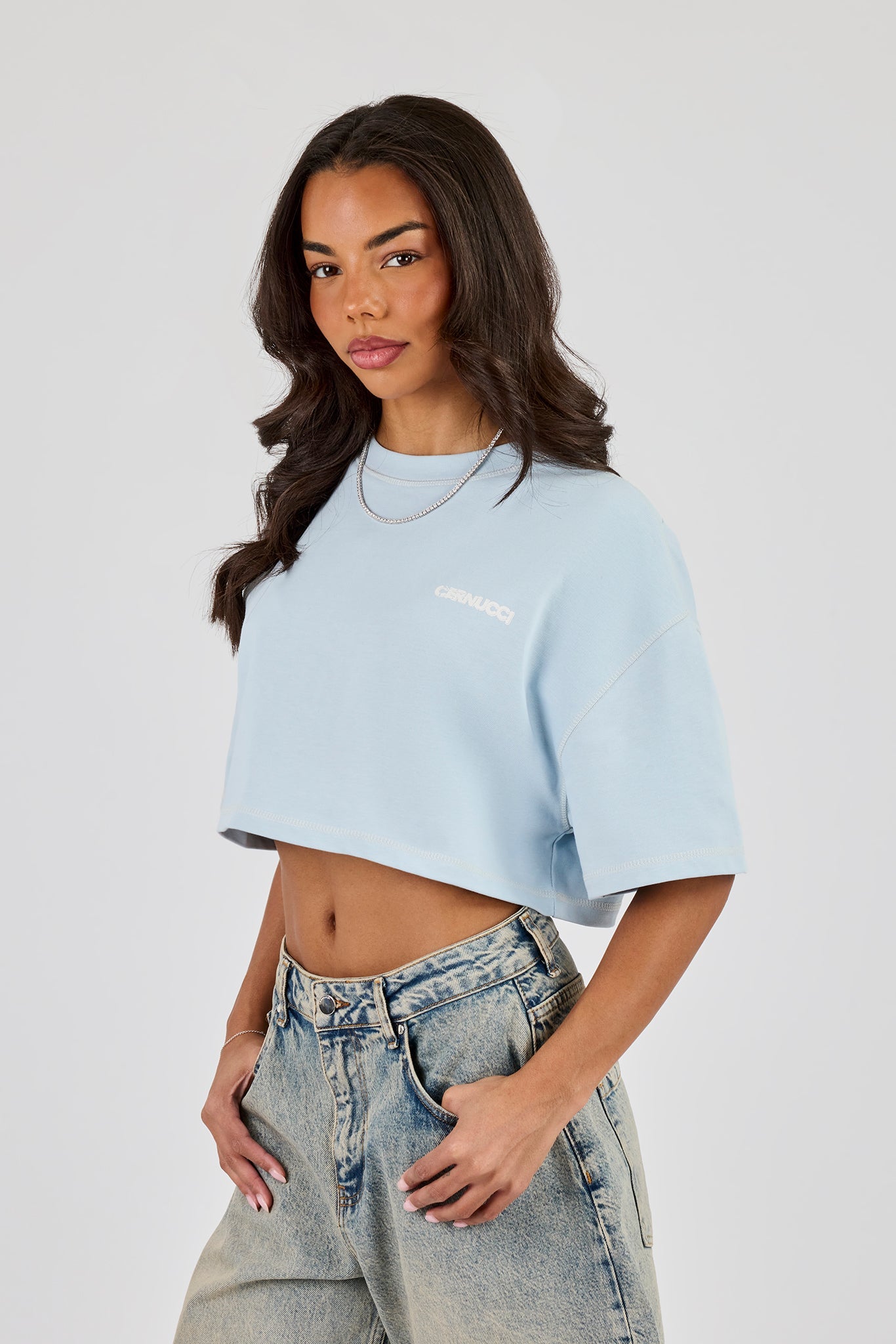 Brazillian Back Puff Print Cropped T-Shirt - Baby Blue